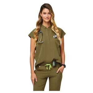 FIGS Rafaela Oversized Scrub Top Martini Olive Green Women’s XXS Rare Retired